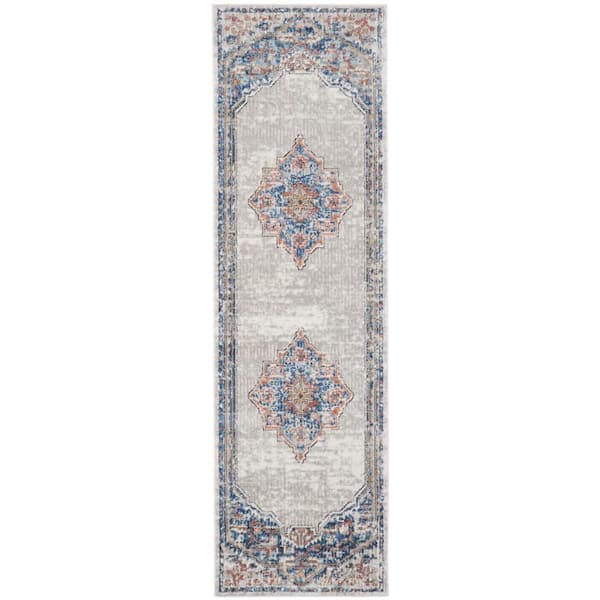 Concerto Blue/Grey 2 ft. x 8 ft. Bordered Traditional Kitchen Runner Area Rug