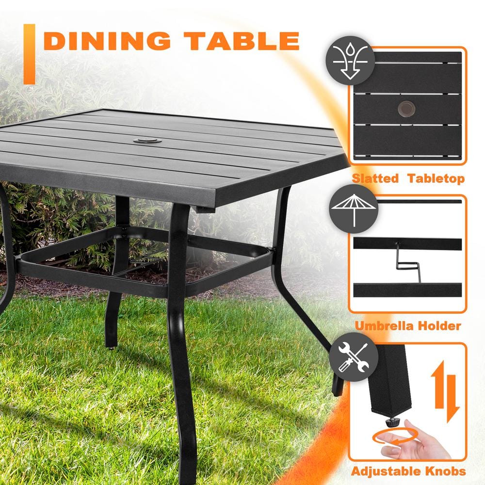 5-Piece Black and Gray Iron Outdoor Dining Set with Armchairs