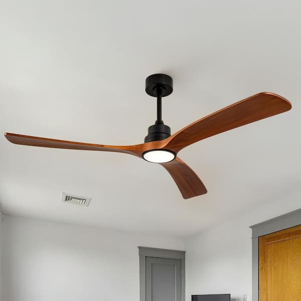60 in. Black 3 Wood Blades Downrod Standard Ceiling Fan with LED Light and Remote Included