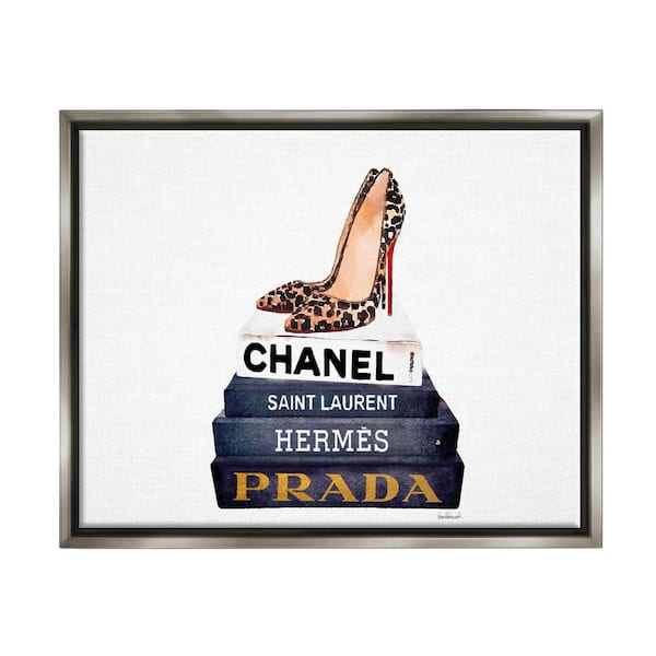 Glam High Heel Shoe Fashion Book Stack Cheetah 12 in x 12 in Framed Painting Art Print, by Stupell Home dcor