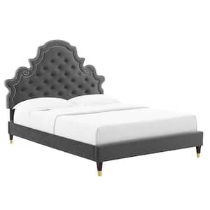 Gwyneth Charcoal Tufted Performance Velvet Queen Platform Bed