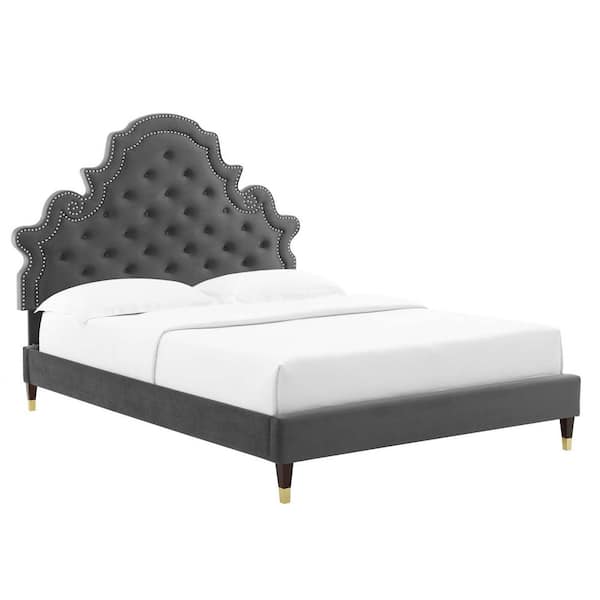 MODWAY Gwyneth Charcoal Tufted Performance Velvet Queen Platform Bed