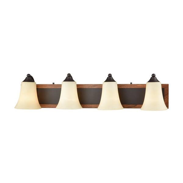 Thomas Lighting Park City 4-Light Oil Rubbed Bronze, Wood Grain and Light Beige Scavo Glass Bath Light