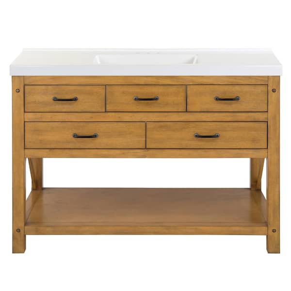 Home Decorators Collection Avondale 49 in. W x 22 in. D Bath Vanity in Weathered Pine with Cultured Marble Vanity Top in White with White Sink