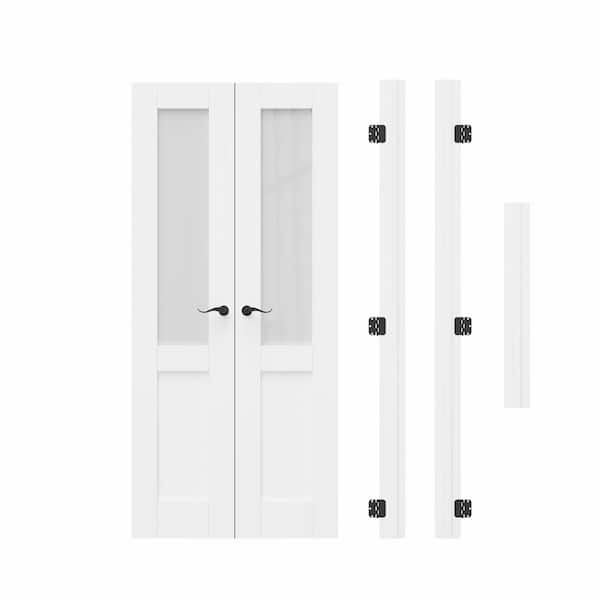 36 in. x 80 in. 1/2-Lite Frosted Glass Universal White Solid Core Wood Double Prehung French Door+ Quick Assemble Jamb