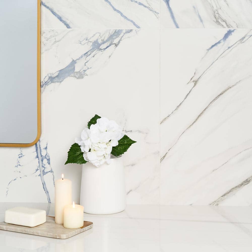Calacatta Azur 24x24 Matte Porcelain Tile with Blue Veining