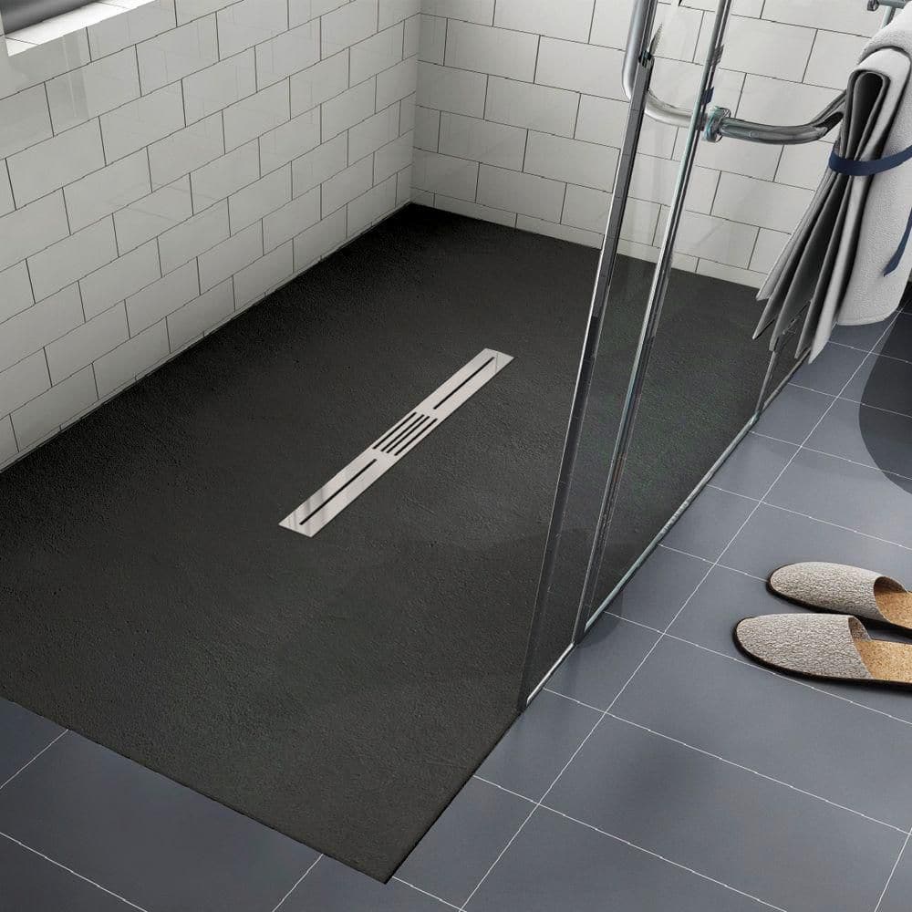 Trimslate 59.1 in. L x 47.5 in. W Alcove Shower Pan Base with Center Drain in Black price history on PriceWatchPro