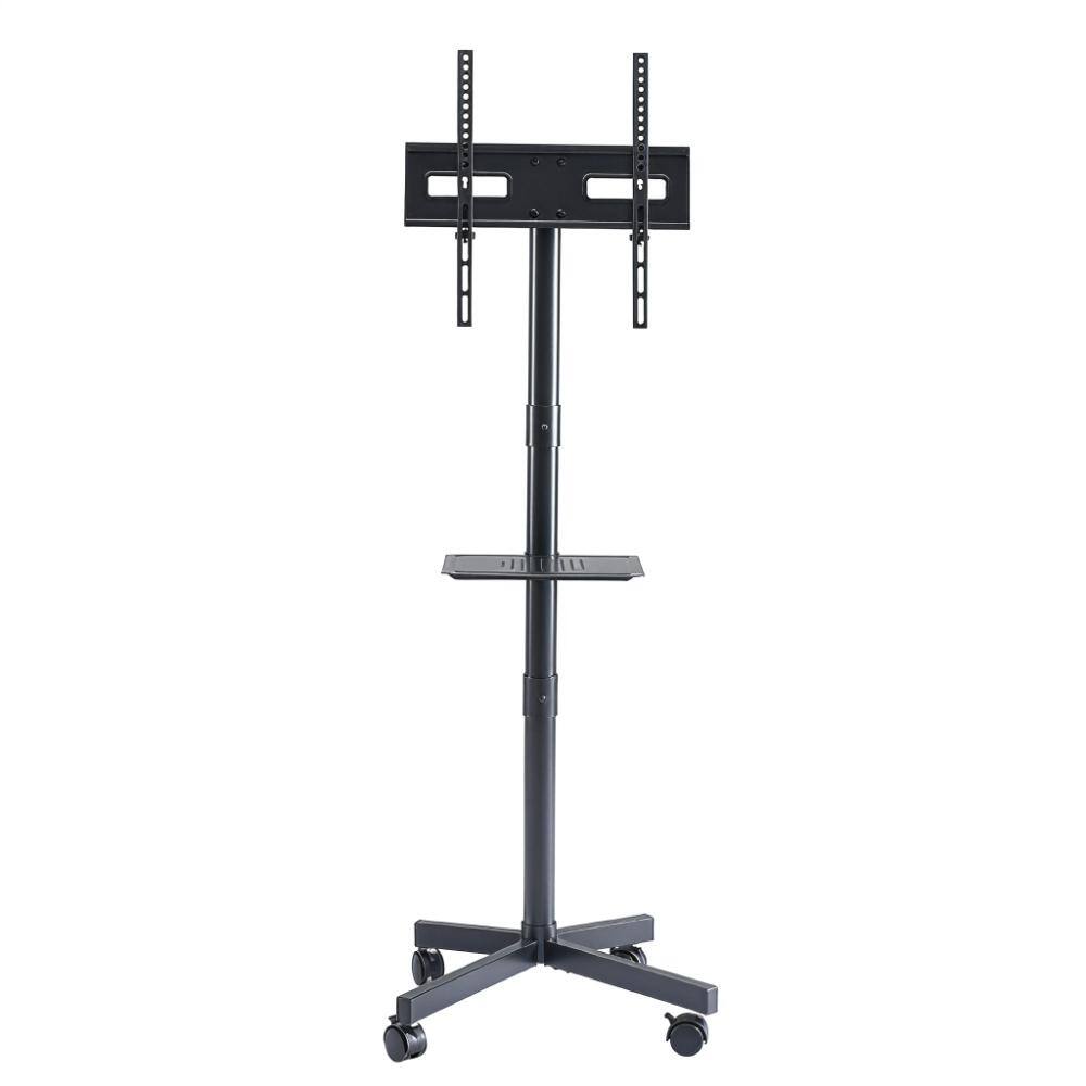Black Mobile TV Stand, Portable Rolling TV Cart with Media Shelf for 23-60 Inch Screens with Tilt & Height Adjustable