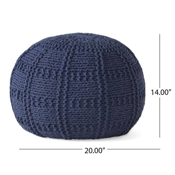 20 in. W x 20 in. D Navy Blue Cotton Round Knit Pouf for