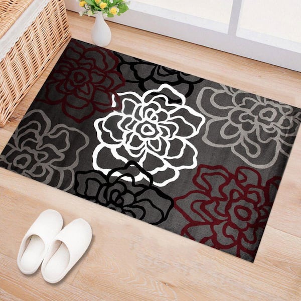World Rug Gallery Contemporary Fl 2, Red Black Gray And White Area Rug