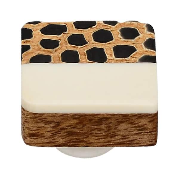 Stone Pattern 1-1/3 in. White Half and Half Square Cabinet Knob