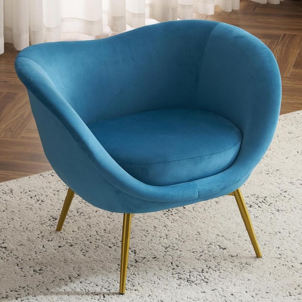 CHRISTOPHER KNIGHT HOME Eryndor Teal Blue Modern Upholstered Velvet Arm Chair with Gold Metal Legs
