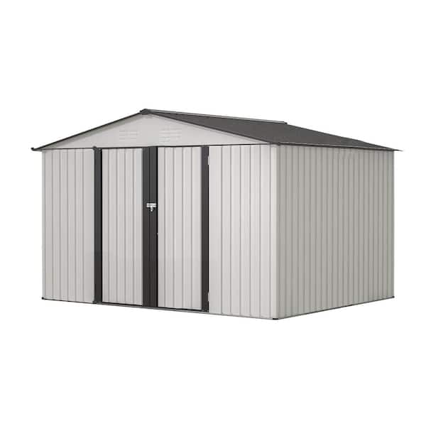 Tenleaf 10 ft. W x 8 ft. D White Metal Outdoor Storage Shed with Lockable Doors (80 sq. ft.)