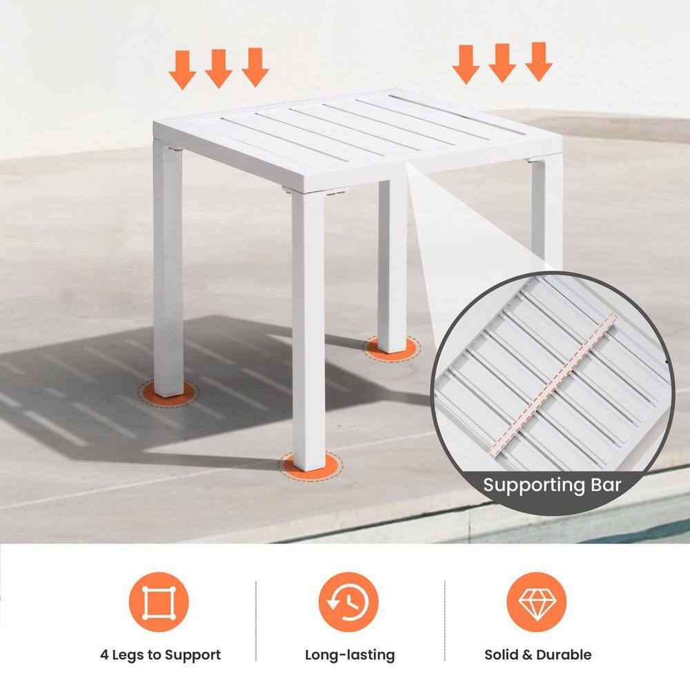 White Aluminum Small Square Outdoor Side Table