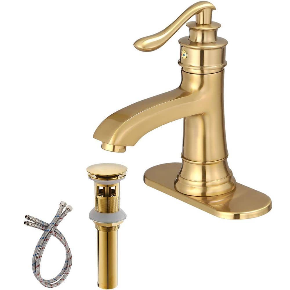 Single Hole Single Handle Low-Arc Bathroom Faucet with Pop-Up Drain Assembly in Brushed Gold price history on PriceWatchPro