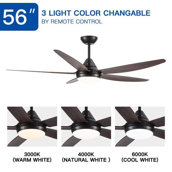 YUHAO 56 in. Dimmable Integrated LED Indoor Brown Blades Ceiling 