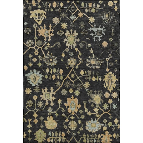 Mayfield Premium Machine Washable Abstract AMF1930 Black 10 ft. x 14 ft. Area Rug