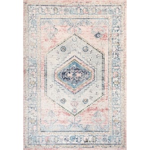 Chase Faded Vintage Medallion Light Pink 6 ft. 7 in. x 9 ft. Indoor Area Rug