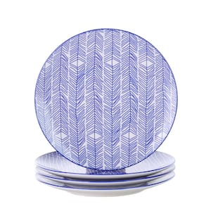 10.5 in. Blue Patterned Porcelain Dinner Plates Set for Pasta Salad Dessert (Set of 4)