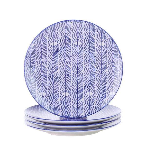 vancasso 10.5 in. Blue Patterned Porcelain Dinner Plates Set for Pasta Salad Dessert (Set of 4)