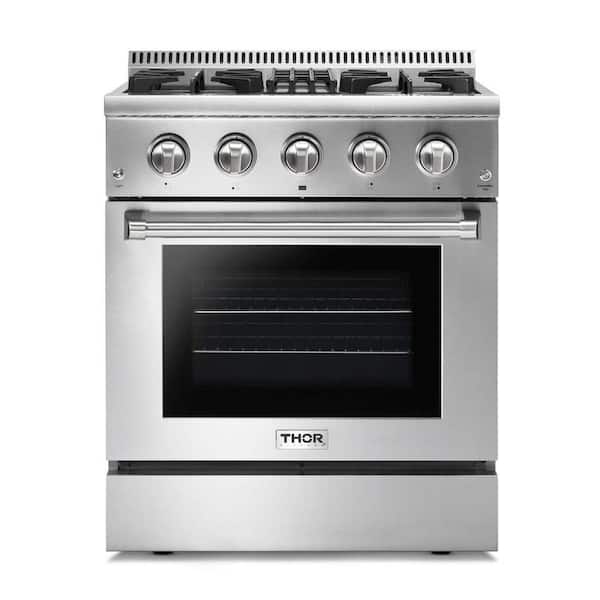 Thor Kitchen 30 in. 4.2 cu. ft. 4 Burner Slide-in Dual Fuel Range with Gas Stove and Electric Oven in Stainless Steel