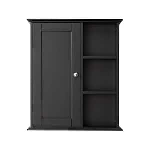 23.6 in. W. x 7 in. D x 27.6 in. H Bathroom Wall Cabinet with 3-Shelves and Soft Close Hinge, Black