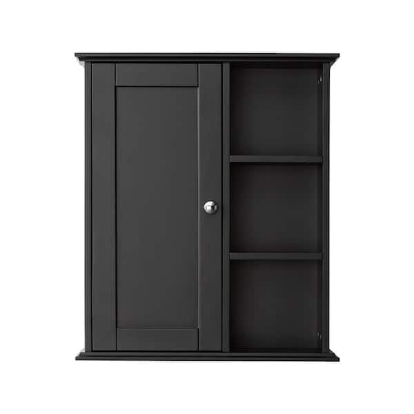 cadeninc 23.6 in. W. x 7 in. D x 27.6 in. H Bathroom Wall Cabinet with 3-Shelves and Soft Close Hinge, Black