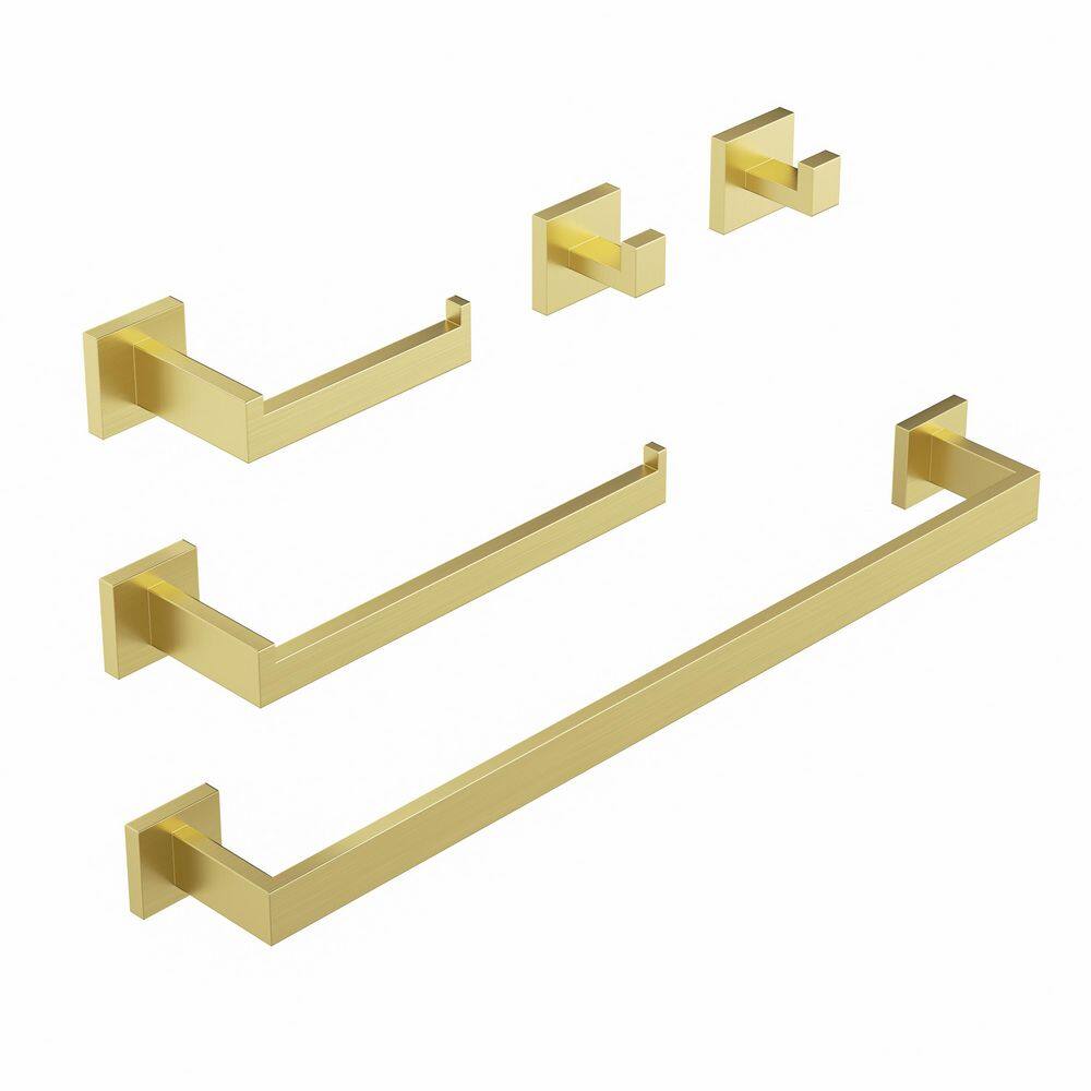5-Piece Bath Hardware Set with Towel Bar Hand Towel Holder Toilet Paper Holder Towel Hook Modern Square in Brushed Gold price history on PriceWatchPro