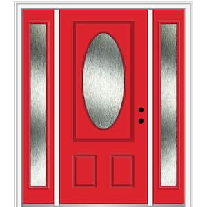 Rain Glass 60 in. x 80 in. Left-Hand Inswing Red Saffron Fiberglass Prehung Front Door on 4-9/16 in. Frame
