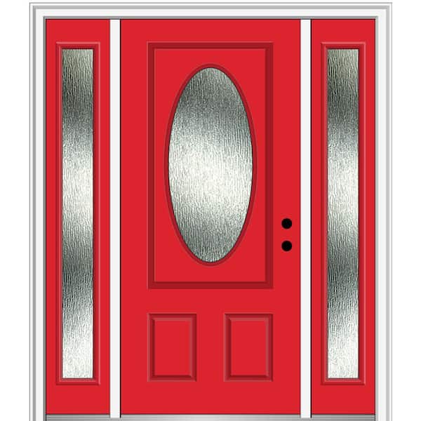 MMI DOOR Rain Glass 60 in. x 80 in. Left-Hand Inswing Red Saffron Fiberglass Prehung Front Door on 4-9/16 in. Frame