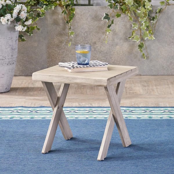 Light Grey Acacia Wood Outdoor Side Table AS-86 - The Home Depot