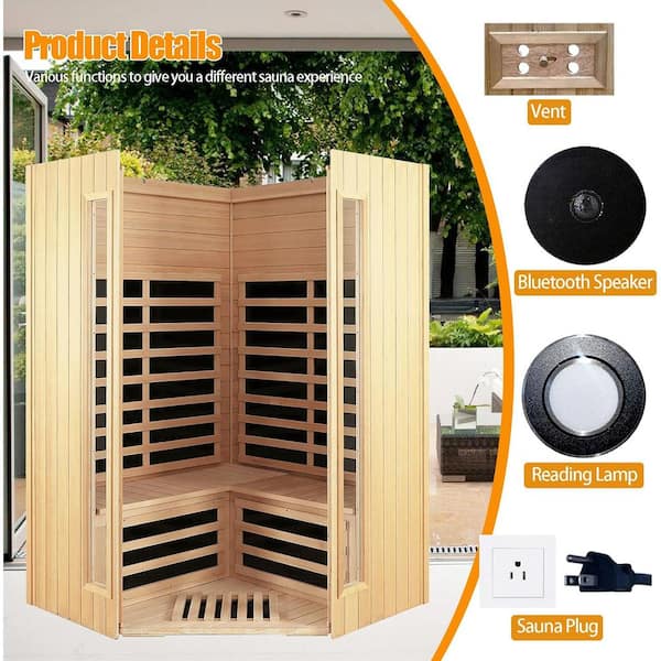 Moray 2-Person Indoor Hemlock Infrared Sauna with 7 Far-Infrared Carbon Crystal Heaters