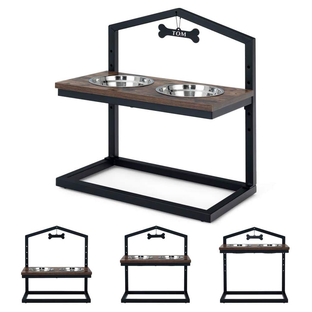 FORCLOVER 5 Heights Elevated Pet Feeder with 2 Detachable Stainless