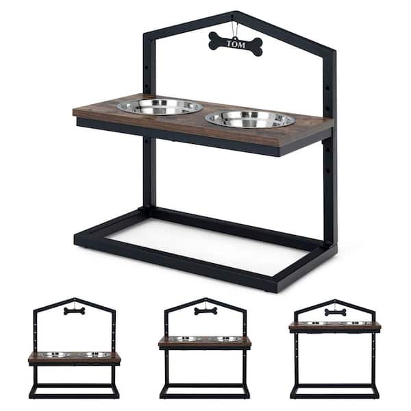 FORCLOVER 5 Heights Elevated Pet Feeder with 2 Detachable Stainless Steel Bowl in Coffee