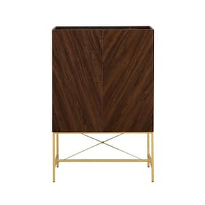 Dark Walnut Wood Modern Accent Cabinet with Metal Legs