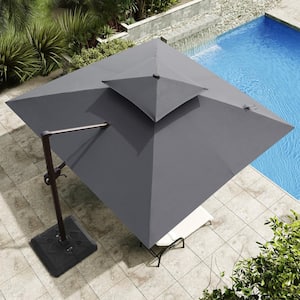 11 ft. x 11 ft. Double Top Cantilever Tilt Patio Umbrella in Dark Gray