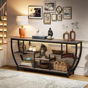 Benjamin 71 in. Gray Rectangle Wood Console Table with 3-Tier Storage, Extra Long Entryway Table Sofa Table