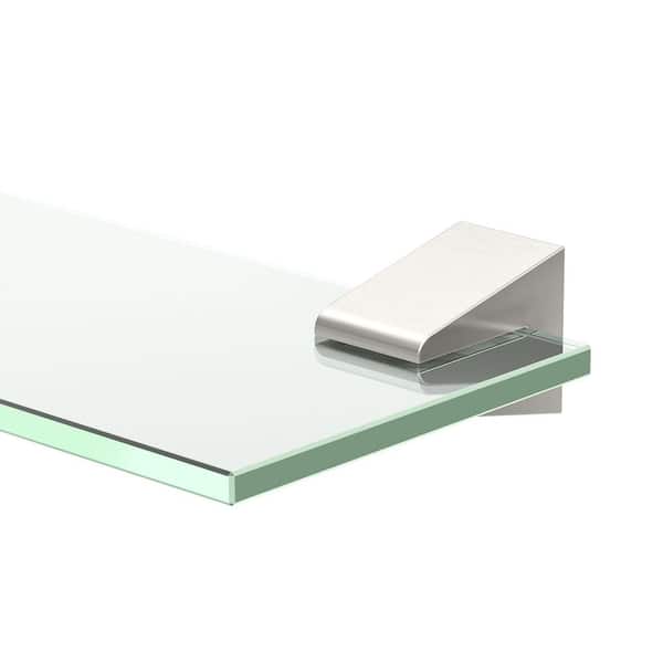 A-Line 20 in. W x 1.63 in. H x 5.13 in. D Glass Rectangular Shelf in Satin Nickel
