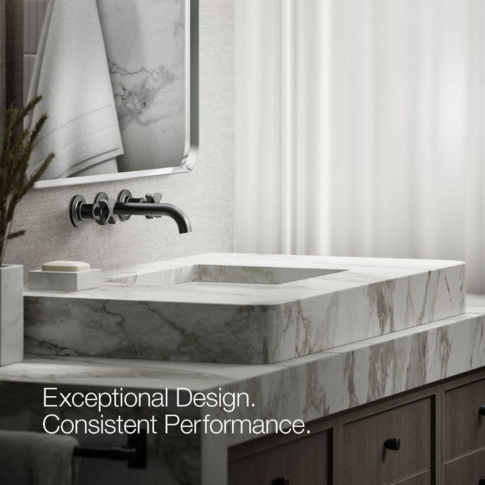 Matte Black Wall-Mount Bathroom Sink Faucet with Knurled Levers
