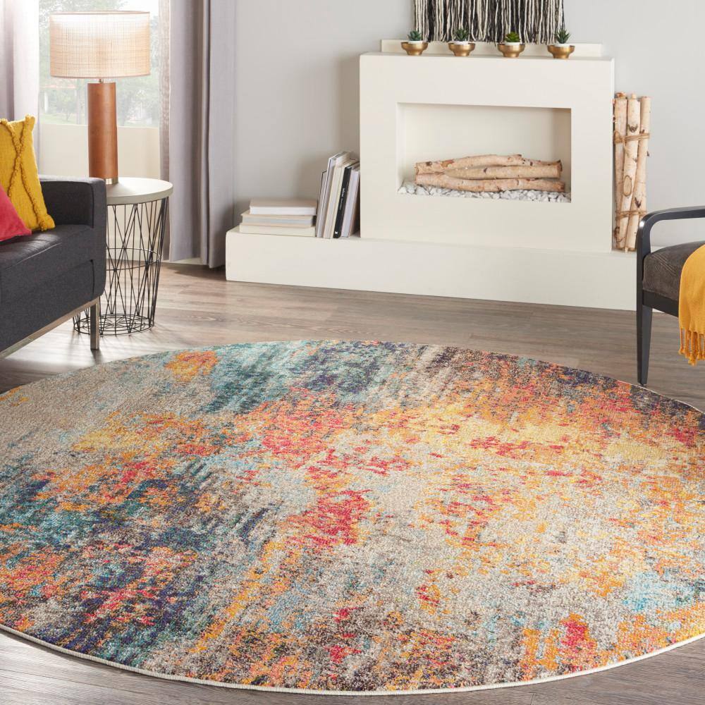 Celestial Swirl Abstract Blue Synthetic Round Rug - 7'10"