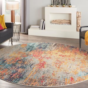 Celestial Multicolor 8 ft. x 8 ft. Abstract Contemporary Round Area Rug