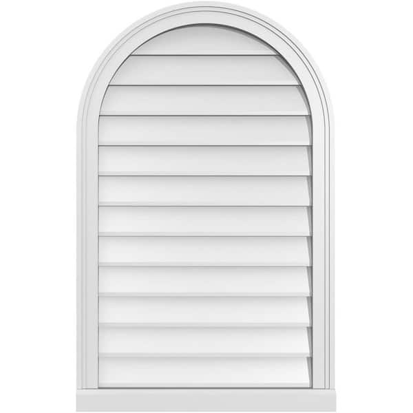 Ekena Millwork 24 in. x 38 in. Round Top Surface Mount PVC Gable Vent: Decorative with Brickmould Sill Frame