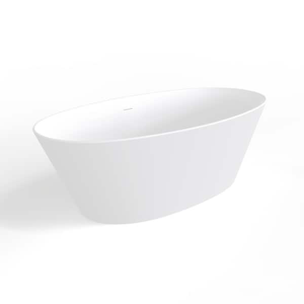 66.9 in. x 33.5 in. Artificial Stone Soaking Bathtub in Matte White Solid Surface with Overflow and Pop-up Drain