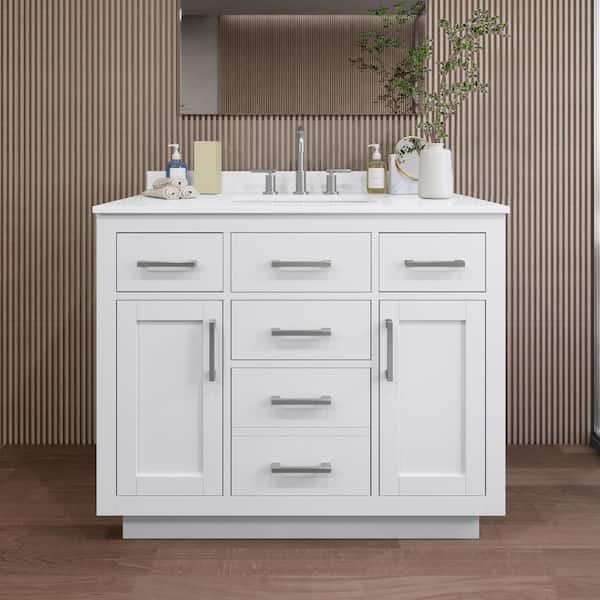 Wyndham Collection Beckett TK 42 in. W x 22 in. D x 35 in. H Single Bath Vanity in White with White Quartz Top