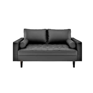Lincoln 50.39 in. Black Tufted Faux Leather 2-Seats Loveseat with Square Arms