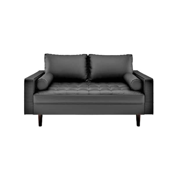 US Pride Furniture Lincoln 50.4 in. Black Tufted Faux Leather 2-Seater ...