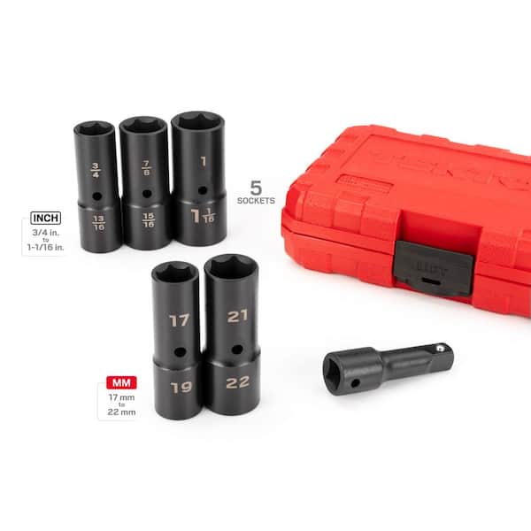 TEKTON 1/2 in. Drive Thin Wall Flip Impact Socket Set (6-Piece