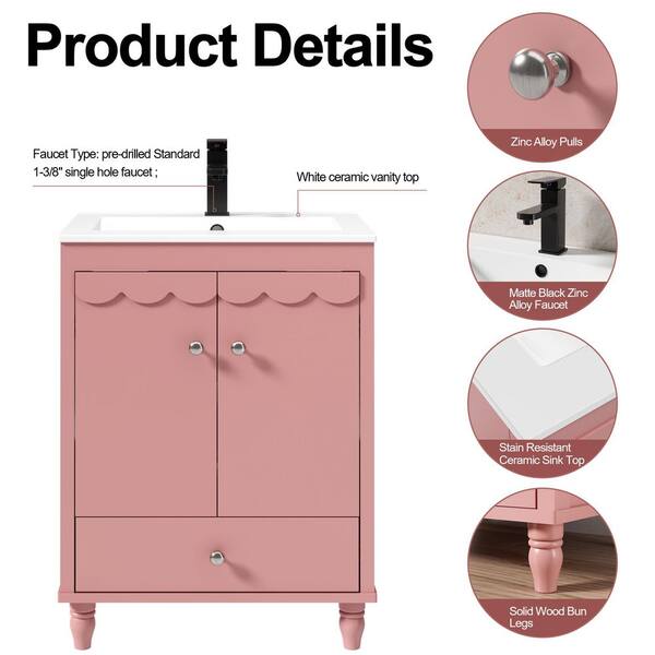 eclife 24 in. W x 18.3 in. D x 34 in. H Freestanding 1-Sink Bath