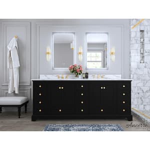 Audrey 84 in. W x 22 in. D x 34.3 in. H Double Sinks Bath Vanity in Black Onyx with Calacatta Quartz and Gold Hardware