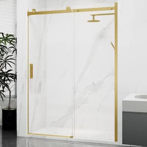 Rhodes Series 45 to 48 in. x 76 in. H Sliding Frameless Shower Door in Brushed Gold with Tsunami Guard Tempered Glass